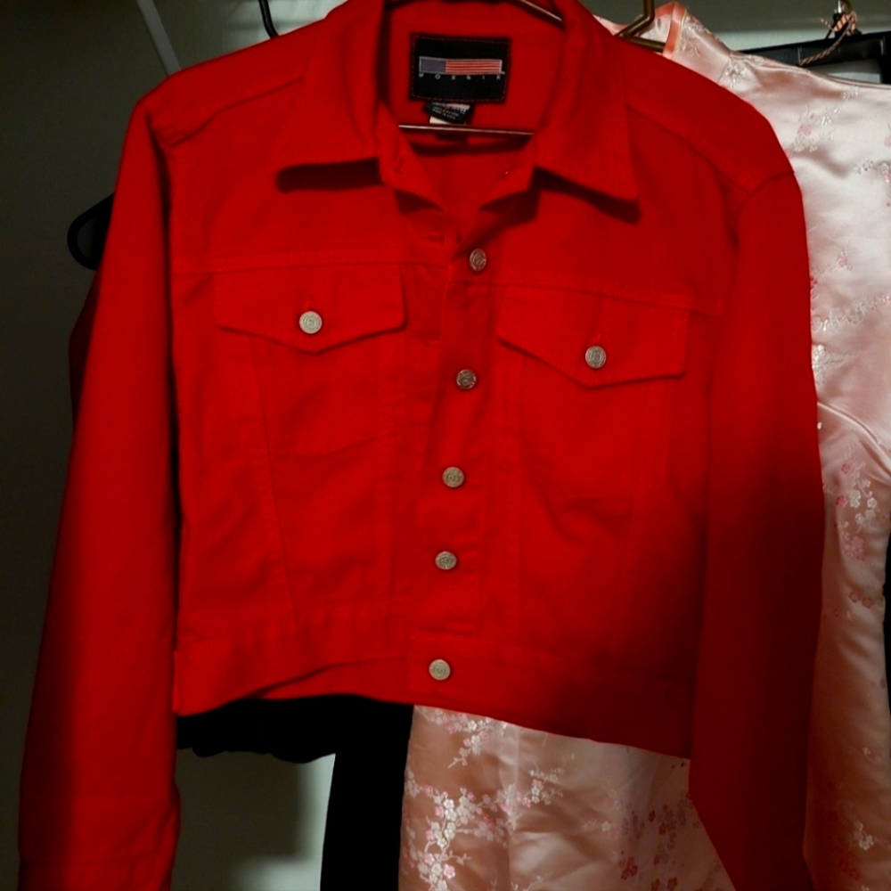 Vintage MOXNIX Red Jean Jacket 100% Cotton USA Made
